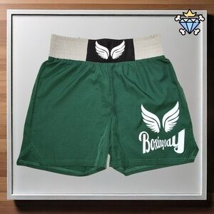SHEIN MEN DARK GREEN WINGS GRAPHIC BOXING SHORTS SIZE LARGE SPORTY STREETWEAR